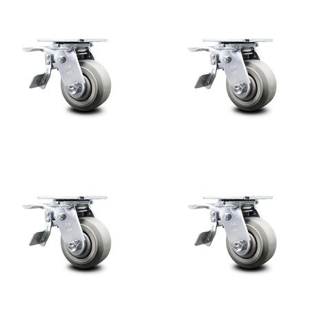 Service Caster 4 Inch Thermoplastic Rubber Caster Set with Ball Bearings and Total Lock Brakes SCC-TTL30S420-TPRBF-4